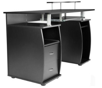 Computer Desk Office Table with Extendible Keyboard Shelf and Two Drawers Various Colour Black