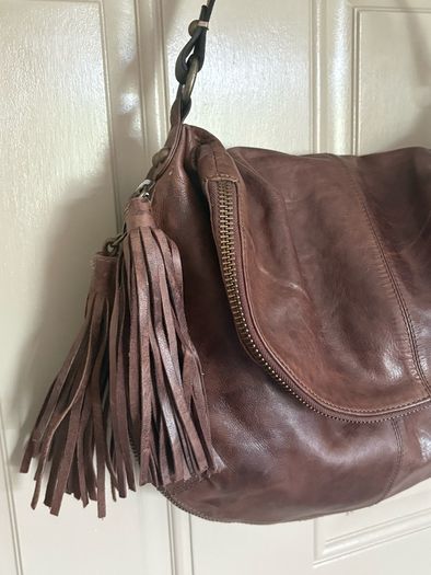 All saints distressed genuine leather Spitalfields multi tassel adjustable bag