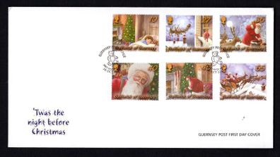 2003 Guernsey Christmas (Scenes from Poem Twas the Night before Christmas by Clement Clarke Moore) Commemorative Stamps First Day Cover (FDC)