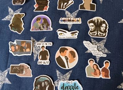 52 Glossy Twilight Edward Cullen & Bella Swan Stickers. Various Shapes & Sizes.