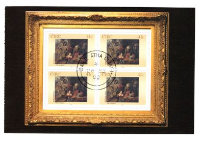 2002 Ireland 140th Anniversary of National Gallery of Ireland 1st Issue Booklet Pane (HB135) "The Conjuror" by Nathaniel Hone the Elder, Used with first day cancel of 29th August 2002. Hibernian HP135