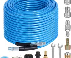 15M High Pressure Washer Hose Kit Compatible with Karcher K2-K7 Bosch Lavor Nilifisk Series Pressure Washer, 400Bar/5800PSI Sewer Jetting Hose Kit with 4 Adapters & 4 Nozzles, Kink Resistant