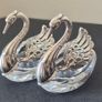 Rare vintage swan-shaped salt cellars crafted from 925 silver and cut crystal Image 2