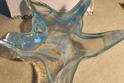 Glass Bowl Round Star Shaped Murano Art Deco Art Blue White