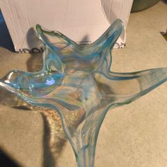 Glass Bowl Round Star Shaped Murano Art Deco Art Blue White