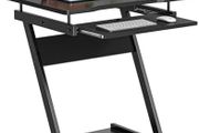 Mobile Computer Desk Z-Shaped with Sliding Keyboard Wood PC Table Laptop Desk Furniture Study Workstation for Home Office, Black, 60 x 48 x 73 cm