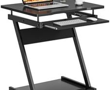 Mobile Computer Desk Z-Shaped with Sliding Keyboard Wood PC Table Laptop Desk Furniture Study Workstation for Home Office, Black, 60 x 48 x 73 cm