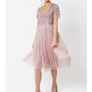 Maya Frosted Pink V Neckline Embellished Midi Dress Image 3