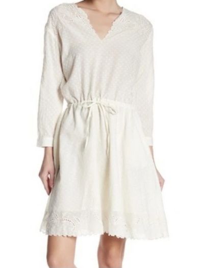 The Kooples Women's White Stitched Dots Embroidered Lace Cottagecore Dress M
