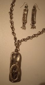 Handmade upcycled elephant pendant and earring set
