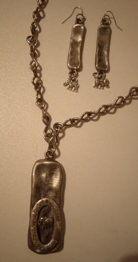 Handmade upcycled elephant pendant and earring set