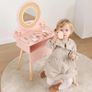 Kids Dressing Table, Pink Kids Vanity Table and Chair with 11 Pcs Wooden Makeup Set, Pretend Dresser Desk Chair Set, Girls Vanity for 3 Year Old and Up Image 7