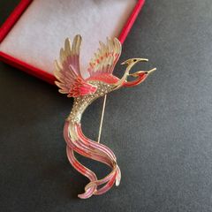 Vintage Style Enamel & Crystal Phoenix Bird Of Paradise Brooch Badge Pin Animal Gifts Jewellery