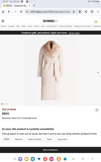 Reiss Long Wool Coat - Removable Faux Fur Collar - UK 10 BNWT RRP 475