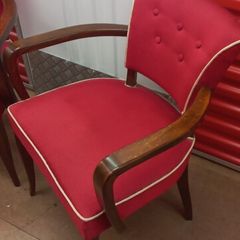 Pair of two very french antique chairs red upholstery oak wood nice stylish 1950s