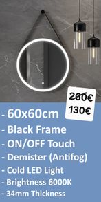 LED Bathroom Mirror Black Frame Demister