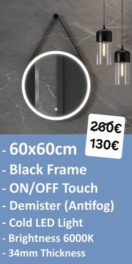 LED Bathroom Mirror Black Frame Demister