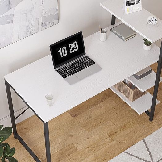 Small Computer Desk with Shelves 100x50x98 cm, Home Office Desk, Study Writing Office Table, 4 Tier Shelf, White (FREE SHIPPING)