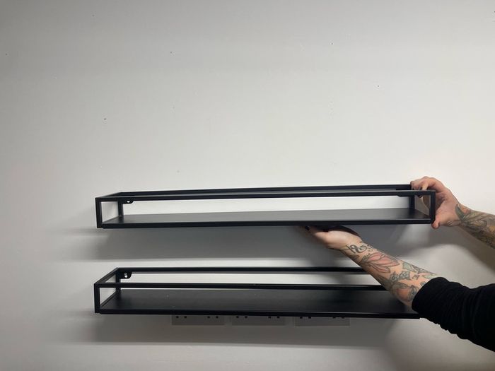 Black metal shelves