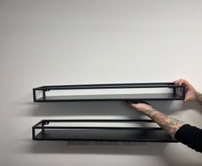 Black metal shelves
