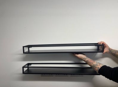 Black metal shelves