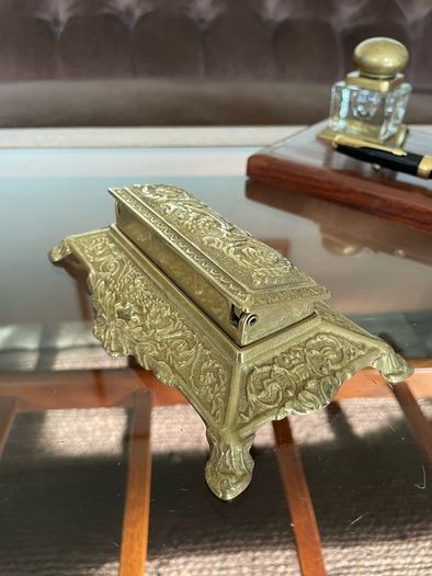 Vintage Ornate Brass Postage Stamp Keepsakes Box