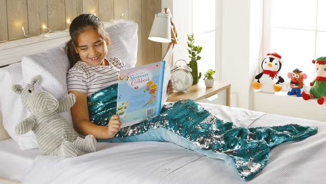 NEW Reversible Sequin Mermaid Tail Kids Blanket