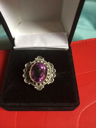 Silver amathyst stone dress ring