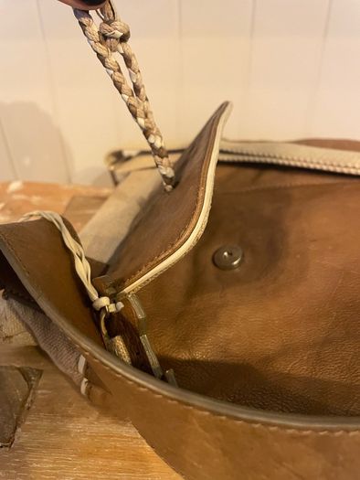 Radley brown leather and beige canvas crossbody bag