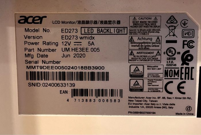 Acer ED273 27 inch Curved Monitor