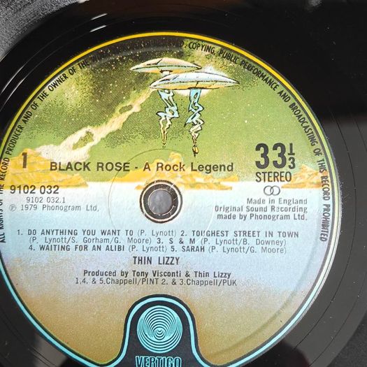 Thin Lizzy, Black Rose UK LP, original press, spaceship labels