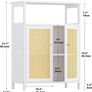 Bamboo Cabinet, Rattan Storage Cabinet with Doors, Freestanding Floor Cupboard for Bathroom, Living Room, Hallway, White Image 3