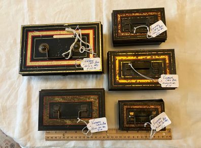 Vintage cash boxes. Various sizes. Some with working locks and keys.