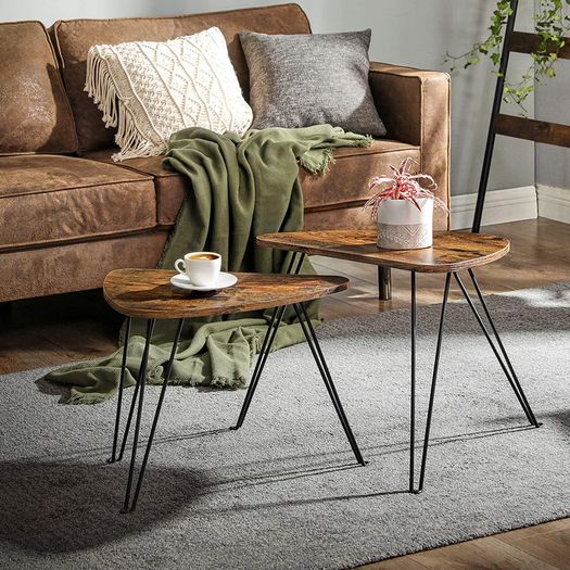 Coffee Table, Set of 2 Side Tables for Living or Dining Room, Bedroom, Industrial Design Vintage