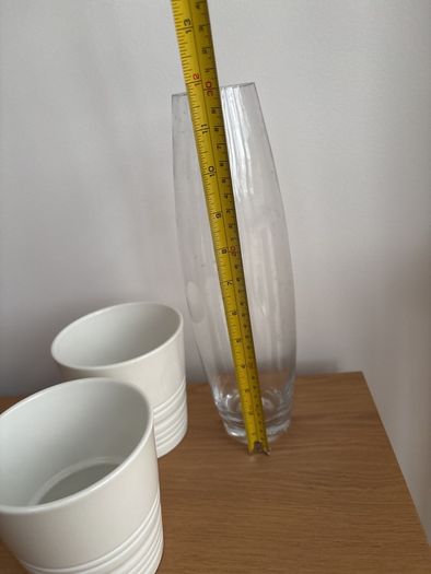 Glass Vase and 2 Small Flower Pots