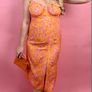 Long orange dress with pink roses Image 5