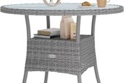 Garden Table Polyrattan Weatherproof Round Small 60 cm Grey Glass Table Top 80 kg Load Capacity Outdoor Patio Balcony Bistro Table Side Table