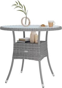Garden Table Polyrattan Weatherproof Round Small 60 cm Grey Glass Table Top 80 kg Load Capacity Outdoor Patio Balcony Bistro Table Side Table