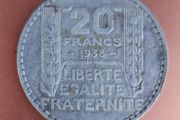 FRANCE  1938 20 Fancs Silver Coin V. Fine