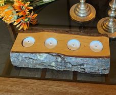 Stunning Rustic Live Edge Pine Wood Tea Light Holder Yule Log Waxed and Sealed