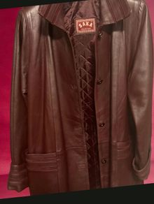Vintage Burgundy Genuine Leather Coat - Size 46