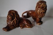 Vintage pair of glazed ceramic lions