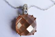 Vintage 925 Sterling Silver Necklace with Peach Faceted Pendant