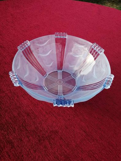 Art Deco Frosted Blue Glass Bowl