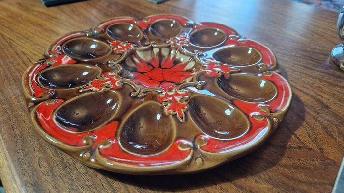 1970's Red and Brown drip glazed Egg Platter