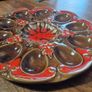 1970's Red and Brown drip glazed Egg Platter Image 3