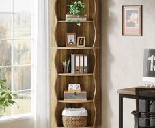 Corner Shelf, 5 Levels, 182 cm High, Corner Bookcase, Modern in Wood Look, Space-Saving Standing Shelf