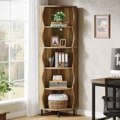 Corner Shelf, 5 Levels, 182 cm High, Corner Bookcase, Modern in Wood Look, Space-Saving Standing Shelf