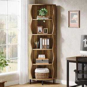 Corner Shelf, 5 Levels, 182 cm High, Corner Bookcase, Modern in Wood Look, Space-Saving Standing Shelf