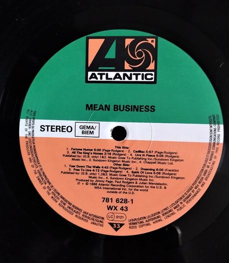 The Firm''Mean Business'' LP. P-1986.Jimmy Page/Paul Rodgers/Chris Slade/Tony Franklin.Excellent cond.